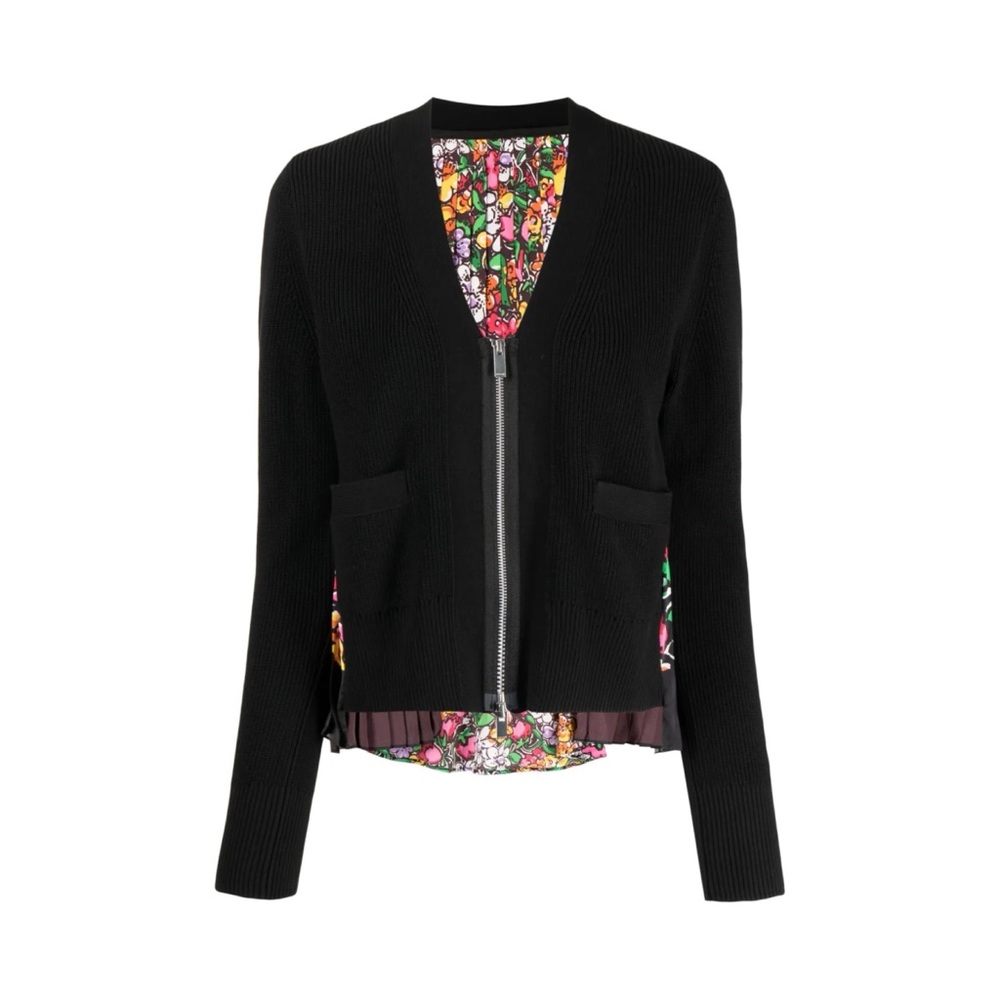 SACAI Floral Print Zip Up Knit Cardigan In Multi-colour Size US6